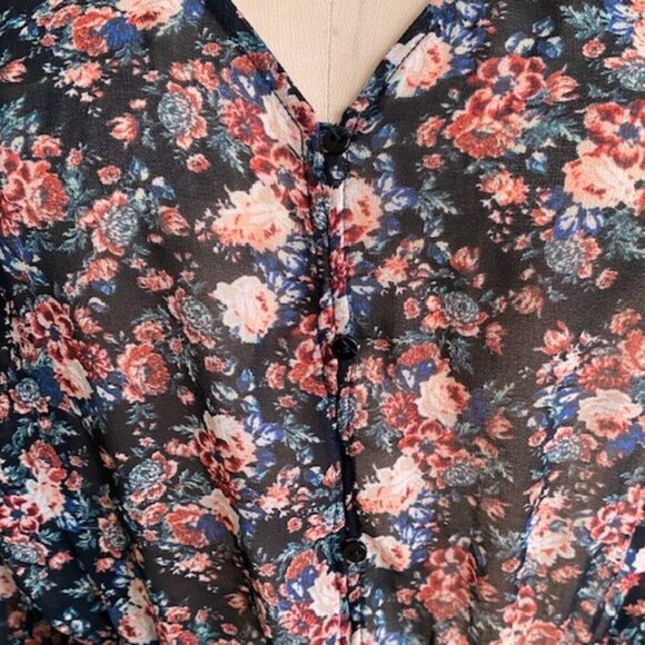 Zara maxi dark floral print chiffon long sleeve dress - Picture 6 of 16